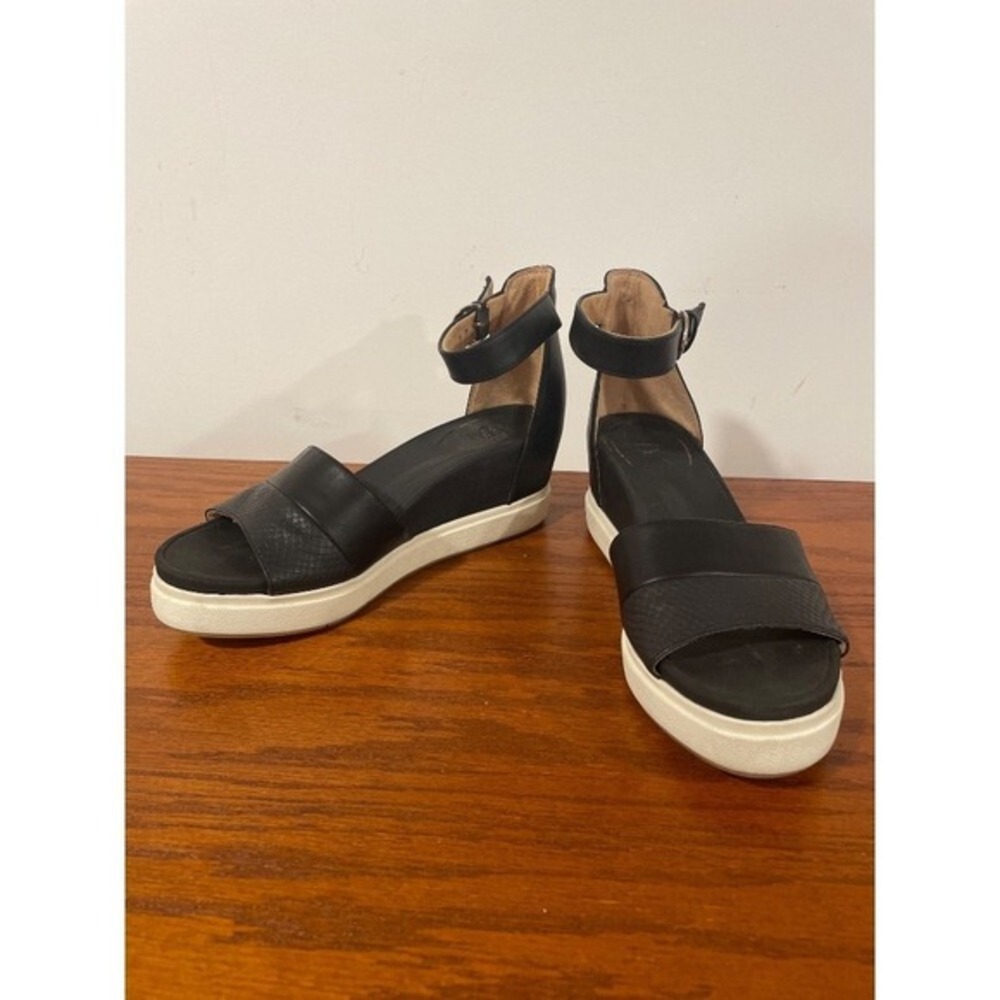Dr. Scholl's Black White Ankle Strap Wedge Sandals Comfort Shoes 8.5 Open‎ Toe